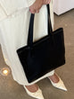 Load image into Gallery viewer, Black vegan leather tote bag with zipper closure
